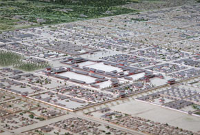 平安京復元模型　大内裏付近を西南から見る