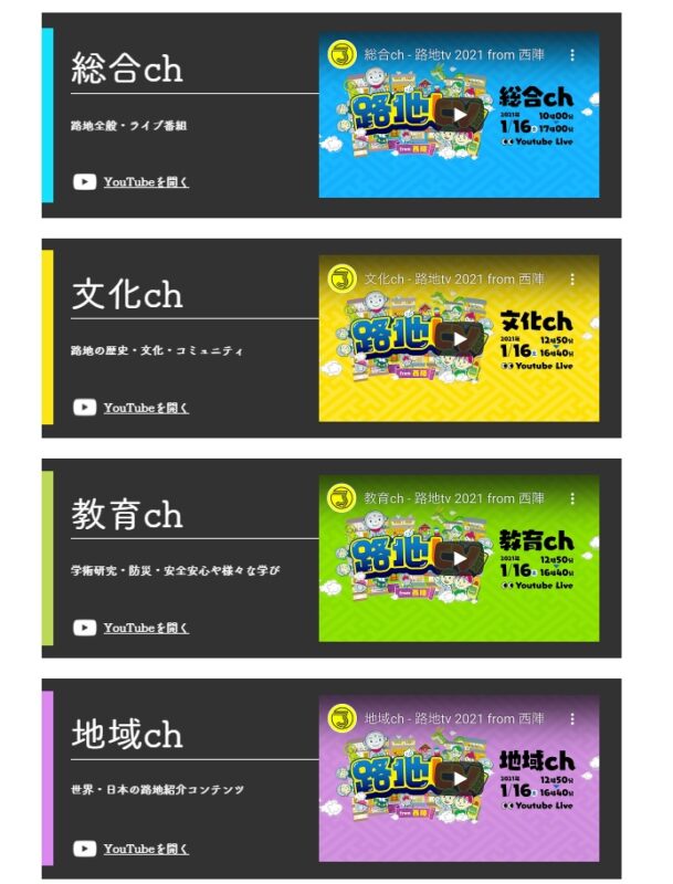 開催当日の各チャンネル画面