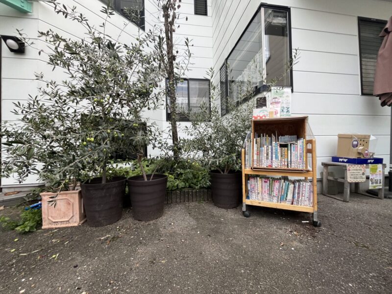 正親まちの本箱　オリーブ文庫。オリーブの木が目印です。
